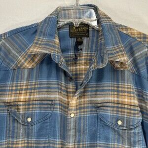 Lucky Brand Men's Saturday Fit Flannel Plaid Western Snap-Front Shirt Blue M